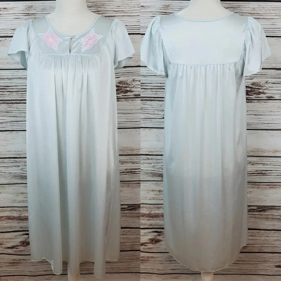 Shadowline Small Vinatge Blue Nylon 2-pc Nightgown w/ Matching Robe - Picture 3 of 12